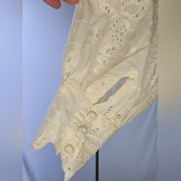 MIRTH Ivory Sheer Floral Embroidered Button Front Peasant Blouse - Picture 6 of 9